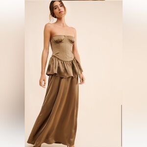 WeWoreWhat - Strapless Corset Peplum Maxi Dress | Brown | size 4